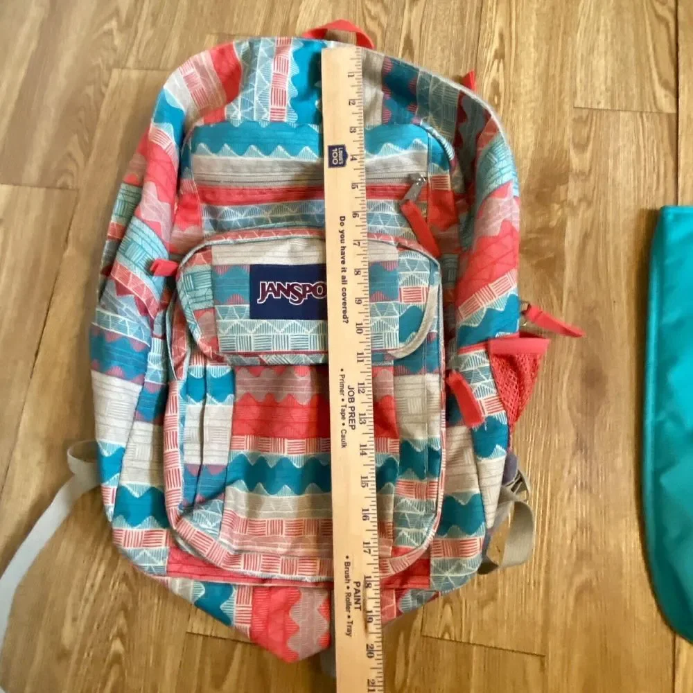 Jansport Aztec‎ Pattern Coral Teal Cream Multiple Zippers Laptop Insert Hg11